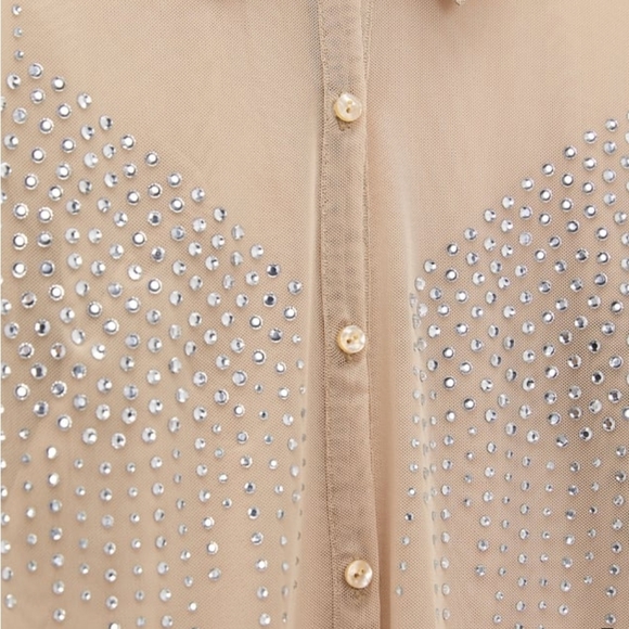 Nwt! Zara Rhinestone Tulle Shirt - Picture 2 of 3